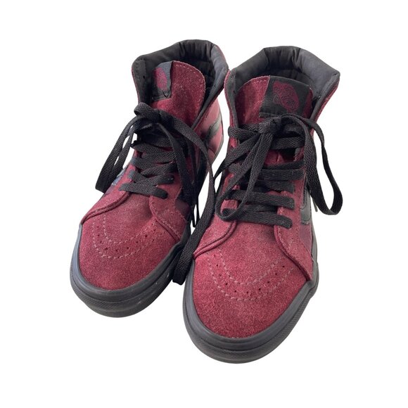 Vans Sk8 Hi Reissue Metallic Twill Sneaker Size 6.5 Burgundy Black Skateboarding - Picture 2 of 10
